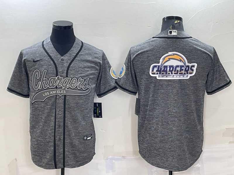 Men%27s Los Angeles Chargers Grey Gridiron Team Big Logo Cool Base Stitched Baseball Jersey->los angeles chargers->NFL Jersey
